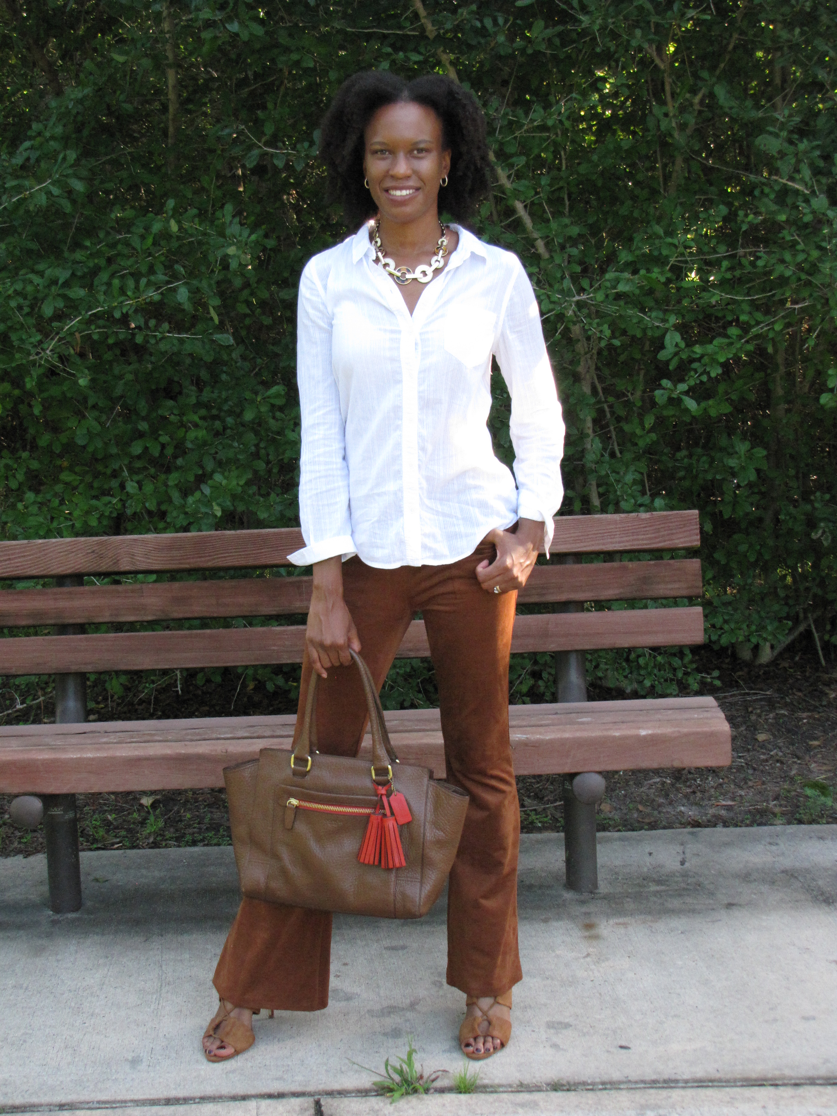 old navy white button down shirt and forever21 flares